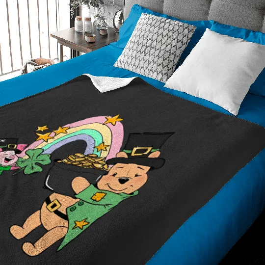 Pooh Bear St Patricks Day Baby Blankets, Disney St Patricks Day Baby Blankets, Magic St Patricks Day