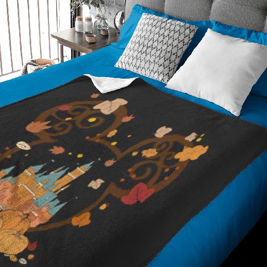 Fall Minnie Ear Baby Blankets, Fall Mickey Ear Baby Blankets, Mickey Autumn Baby Blankets, Disney Fall Couple Baby Blankets