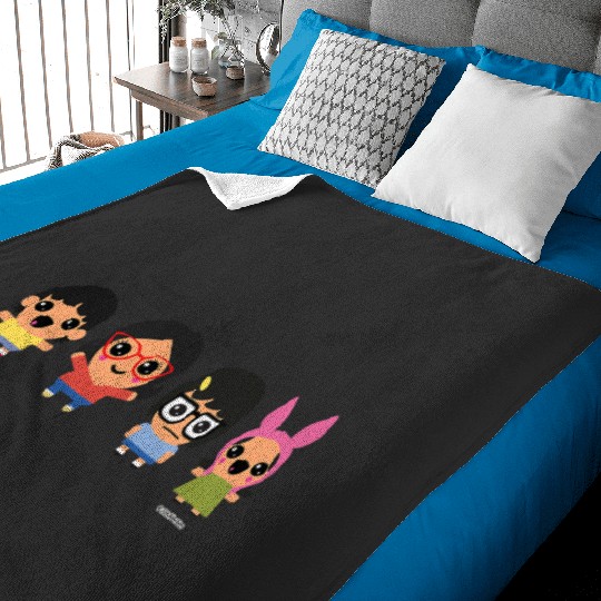 Bobs Burgers Chibi Kawaii Linda Gene Tina and Louise Baby Blankets