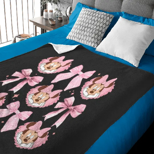 Cute Minnie Coquette Pink Baby Blankets, Minnie Mouse Baby Blankets, Minnie Pink Bow Baby Blankets, Disney Coquette Bow Pink Baby Blankets