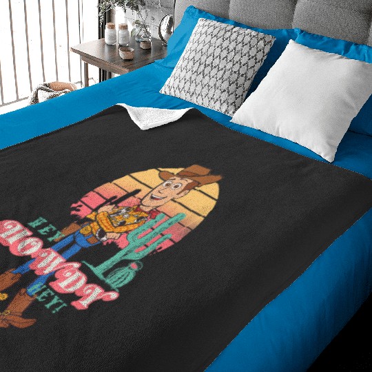 Disney Pixars Toy Story 4 Woody Hey Howdy Hey Retro Portrait T-Shirt Baby Blankets