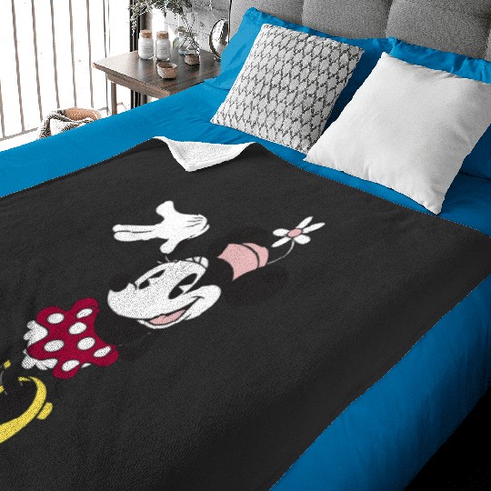 Disney Minnie Mouse Waving Pose Cute Flower Hat Portrait Baby Blankets