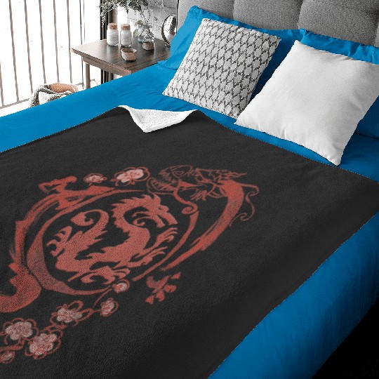 Disney Mulan Mushu Red Ink Wash Dragon Baby Blankets