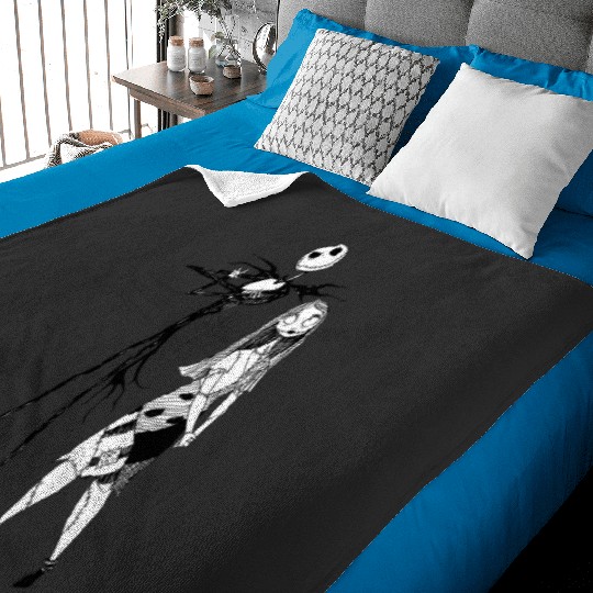 Disney The Nightmare Before Christmas Jack & Sally Line Art Baby Blankets