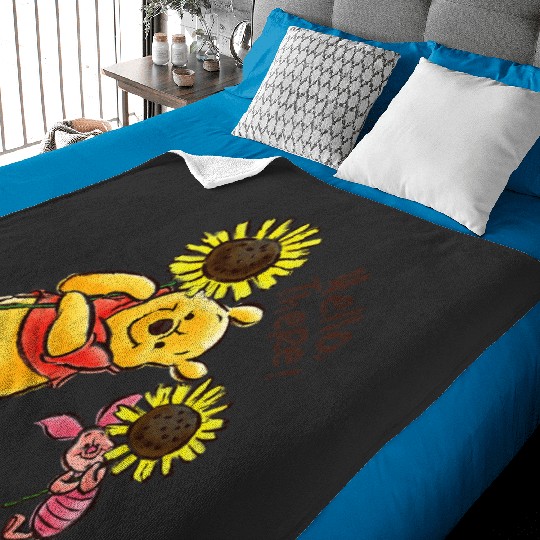 Disney Winnie The Pooh Piglet Hello There! Sunflowers Baby Blankets