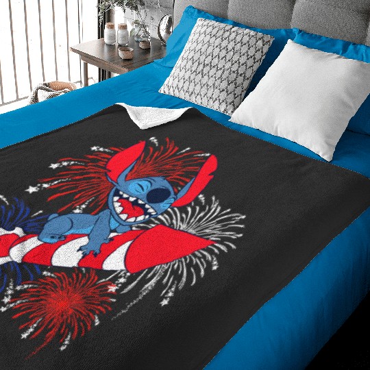 Disney Lilo Stitch 4th Of July Stitch Fireworks Rider Baby Blankets