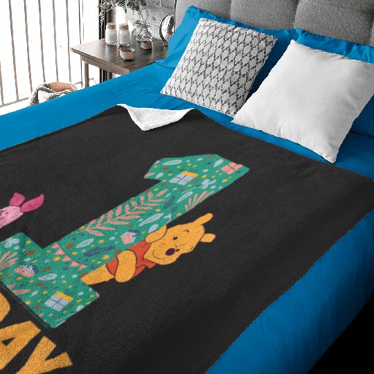 Kids Disney Winnie the Pooh & Piglet Birthday 1 Year Old Today Baby Blankets