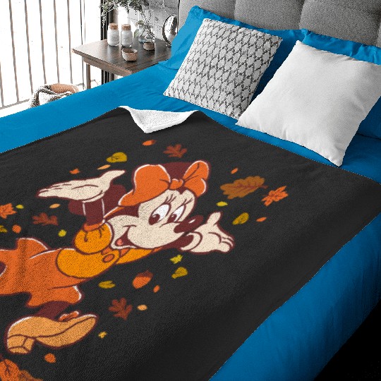 Disney Minnie Mouse Strolling Through Autumn Leaves Fall Baby Blankets