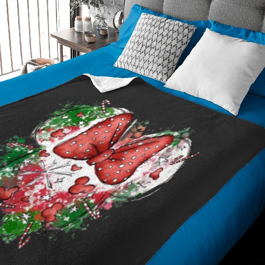 Minnie Mouse Christmas Baby Blankets, Disney Christmas, Minnie Head Christmas Baby Blankets