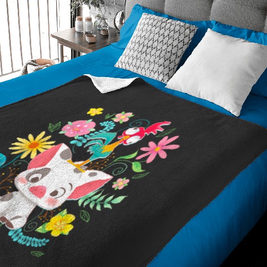 Disney Moana Pua Hei Hei Cute Pose Floral Big Chest Poster Baby Blankets