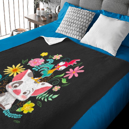 Disney Moana Pua Hei Hei Cute Pose Floral Big Chest Poster Baby Blankets