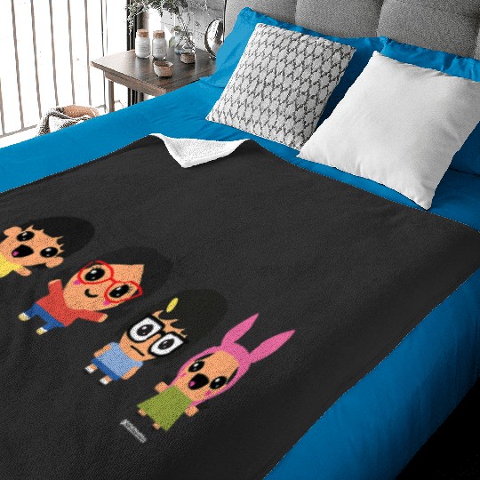 Bobs Burgers Chibi Kawaii Linda Gene Tina and Louise Baby Blankets