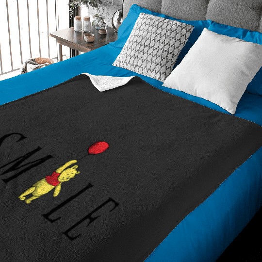 Disney Winnie The Pooh Smile Pooh Hanging Onto Red Balloon Baby Blankets