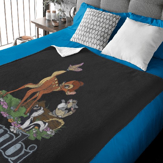 Disney Bambi  Group Floral Poster Baby Blankets