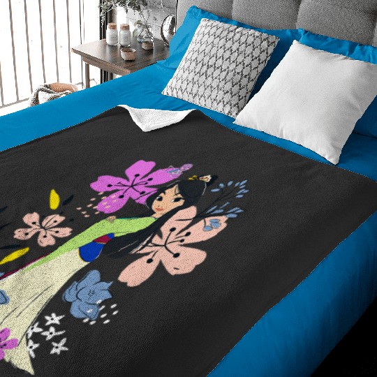 Disney Mulan Sweet Kawaii Floral Watercolor Princess Sketch Baby Blankets