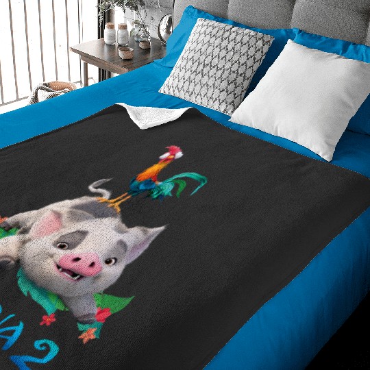 Disney Moana 2 Pua and Heihei with  Movie Logo Baby Blankets