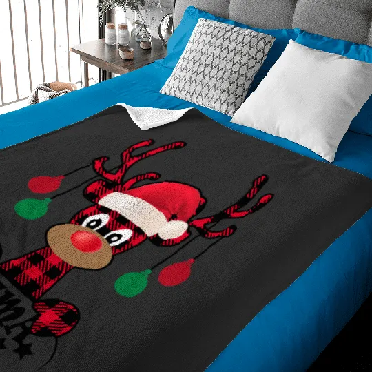 Mema Claus - Mema Christmas Buffalo Plaid Moose Reindeer  : Mickey Disney Christmas, Disney Christmas Baby Blankets
