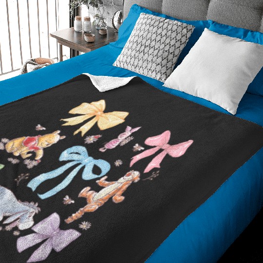 Disney Winnie the Pooh Cute Group Shot Sketch Chest Logo Baby Blankets