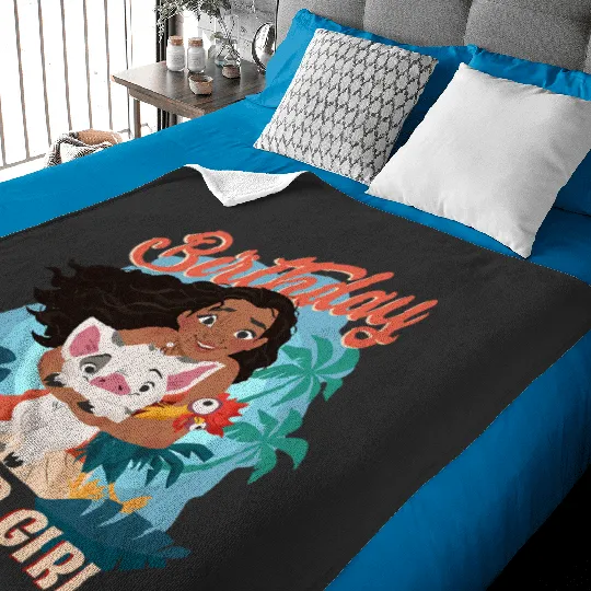 Disney Moana Birthday Island Girl Moana Pua Hei Hei Big Logo Baby Blankets