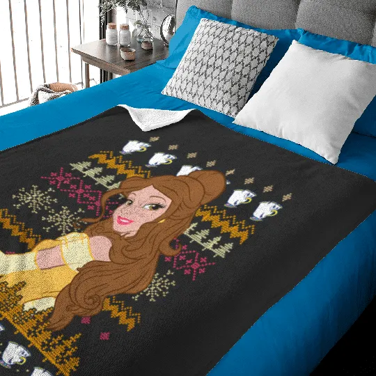 Disney Beauty And The Beast Christmas Belle Tea Cups Sweater Baby Blankets