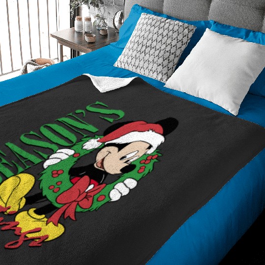Disney Mickey And Friends Christmas Season's Greetings Logo Long Sleeve Baby Blankets