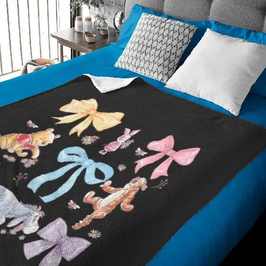 Discover Disney Winnie the Pooh Cute Group Shot Sketch Chest Logo Baby Blankets