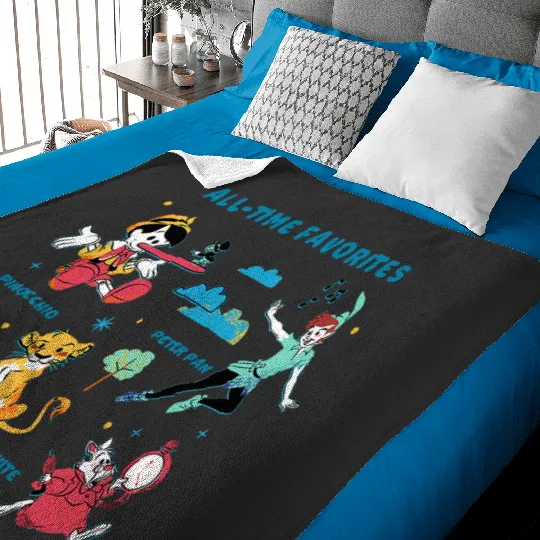 Disney Vintage Peter Pan, Pinocchio, Simba & White Rabbit Baby Blankets
