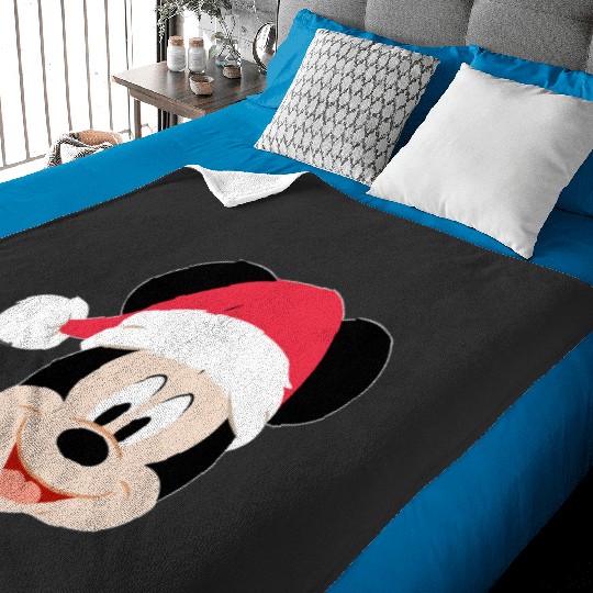Discover Disney Mickey Mouse in Santa Hat Happy Christmas Holiday Baby Blankets