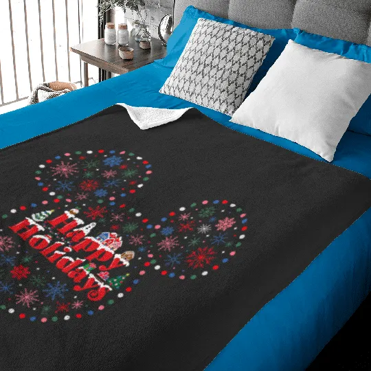 Disney NEW Mickey Mouse Icon Christmas Lights Happy Holidays Baby Blankets
