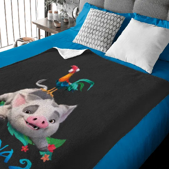 Disney Moana 2 Pua and Heihei with  Movie Logo Baby Blankets