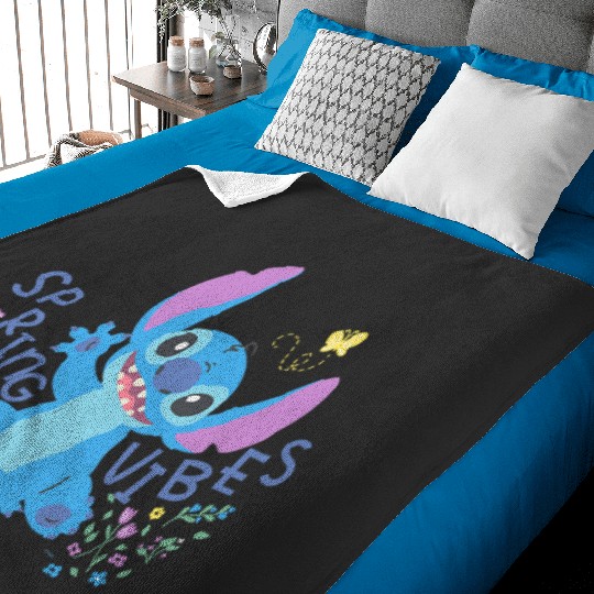 Disney Stitch with Flowers Butterfly Easter Spring Vibes Baby Blankets