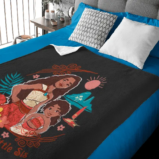 Disney Moana 2 Big Sis Little Sis Oceania Tropical Floral Baby Blankets