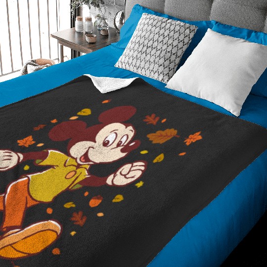 Disney Mickey Mouse Strolling Through Autumn Leaves Fall Baby Blankets