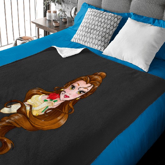 Disney Belle Black Classic Fit  - Adult Round Neck Short Sleeve Fantasy Tee Baby Blankets