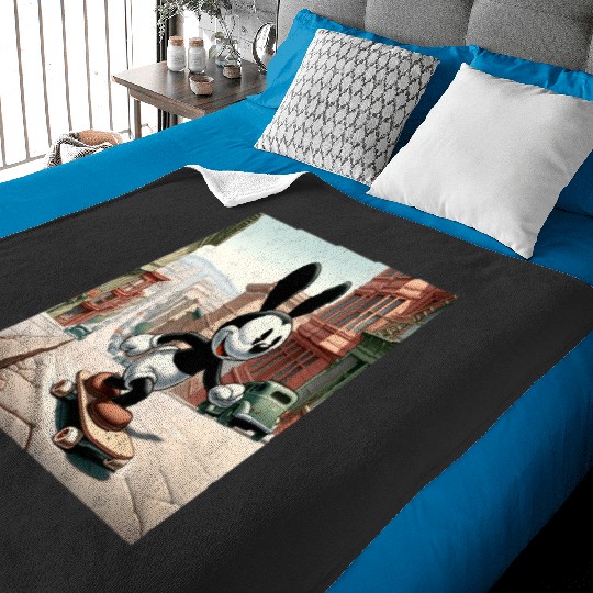 Oswald the Lucky Rabbit is Skateboarding in downtown San Francisco  SALE!! Mickey Retro Disney Shirt, Mickey Checkered Shirt, Vintage Disney, Retro Mickey, Mickey Gift S-5XL Baby Blankets