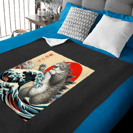 Catzilla Japanese Art Funny Cat Gift  for Men: Bobs Burgers Family Shirt, Bobs Burgers Vintage Baby Blankets