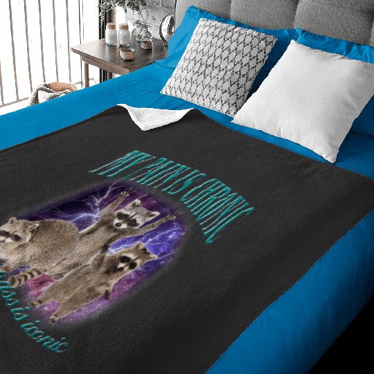 My Pain Is Chronic Raccon Vintage Funny Meme Raccoon Lover  1: Bobs Burgers Family Shirt, Bobs Burgers Vintage Baby Blankets