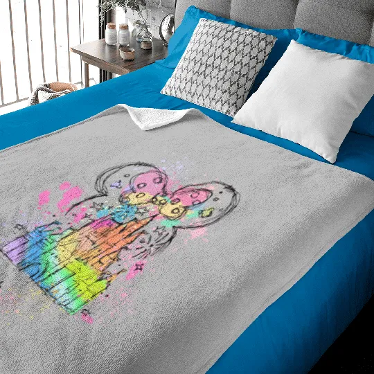 Rainbow Pastel Watercolor Castle Disney Baby Blankets, Minnie Mouse Baby Blankets