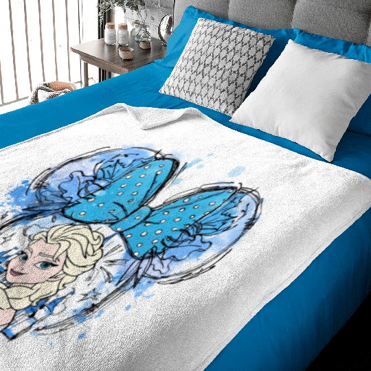 Elsa Mickey Ears Baby Blankets, Disney Princess Baby Blankets, Elsa Watercolor Castle Baby Blankets