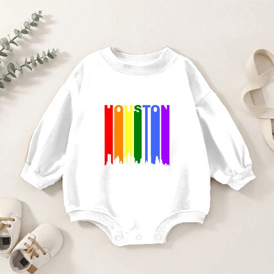 Houston Texas Rainbow Skyline LGBT Gay Pride Baby Romper Sweatshirts