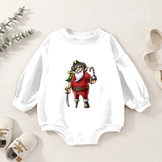 Santa Pirate Funny Christmas Candy Cane Hook Hand Baby Romper Sweatshirts