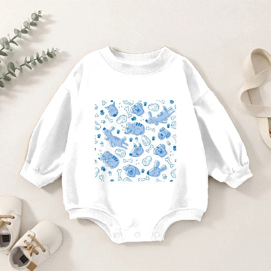 Dog dogs pattern blue cute funny dog owner Baby Romper Sweatshirts