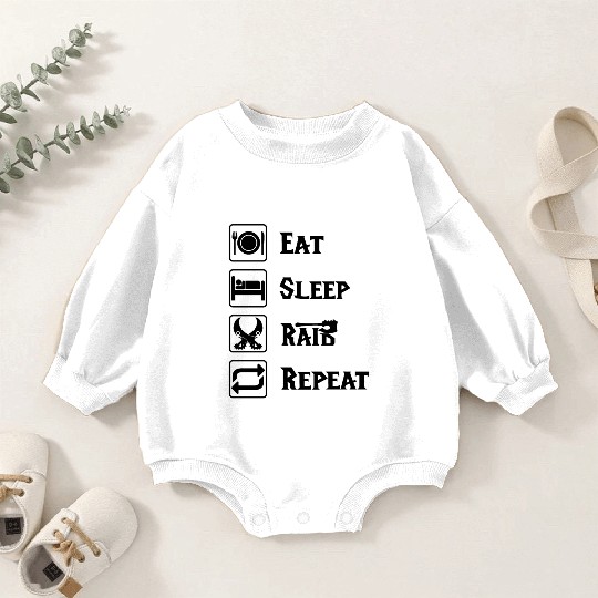Eat sleep raid repeat world of warcraft present Baby Romper Sweatshirts