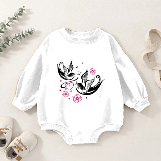 Sakura Cherry Blossom Swallow Birds Spring Flowers Baby Romper Sweatshirts