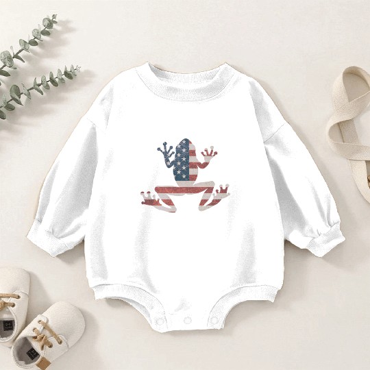Frog American Flag Pride 4th Of July Frog Lover Baby Romper Sweatshirts