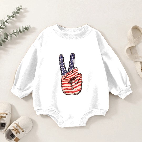 American Flag Peace Sign V Victory Hand Baby Romper Sweatshirts