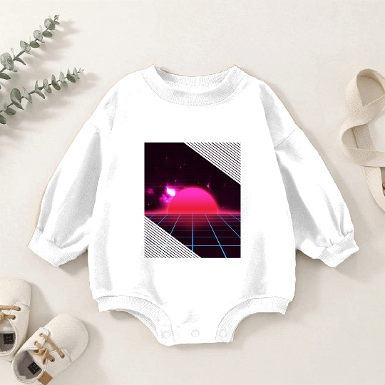 Sundown sunrise Scenery in a Retro 80s 90s Grid Baby Romper Sweatshirts