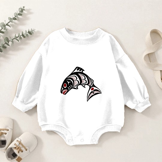 Native American Red Black Haida Vector Salmon Baby Romper Sweatshirts