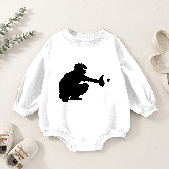 Baseball catcher waiting to catch a pitch Baby Romper Sweatshirts