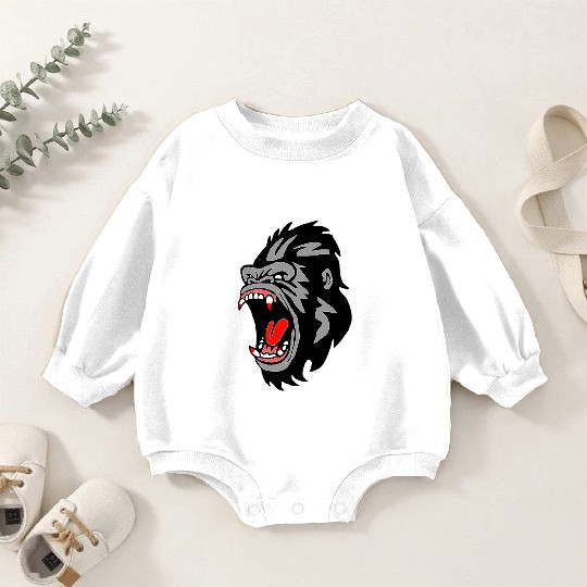 Gorilla Face Angry, Primate, Ape, Monkey Baby Romper Sweatshirts